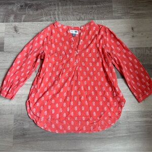 Old Navy Coral Printed V‑Neck Tunic Top